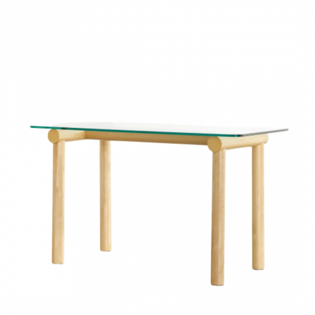 Schreibtisch aus Glas und Holz