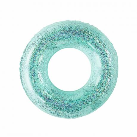 Een blauwe glitter donut pool floatie