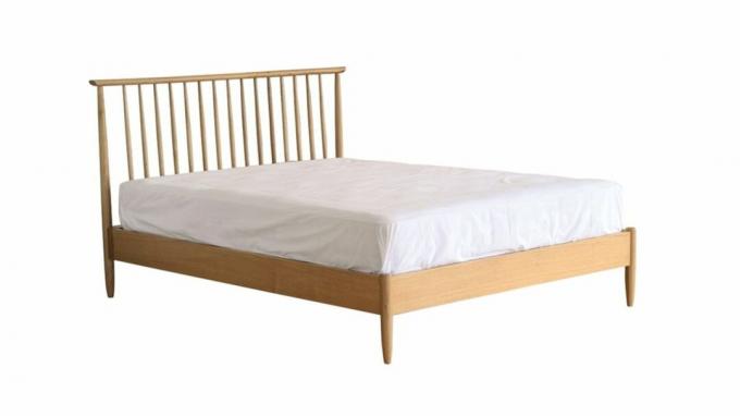 Rangka tempat tidur kayu ek solid dengan kepala tempat tidur spindel
