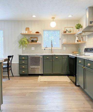 cocina moderna con gabinetes verdes