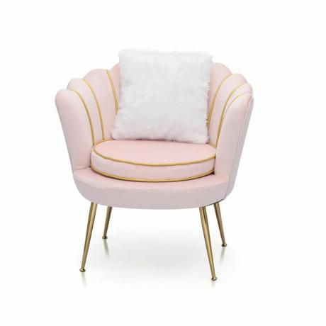 Scaun decorativ cu spătar festonat în roz și auriu