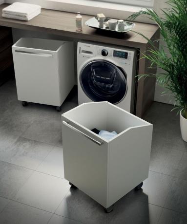 wasruimte-ideeën - bakken voor wasgoed door wasmachine - scavolini