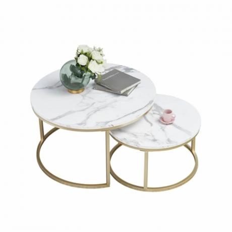 Due tavolini circolari in marmo e oro