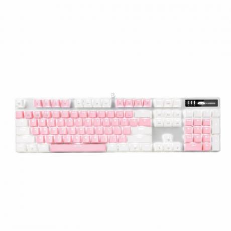 Una tastiera da gioco bianca e rosa
