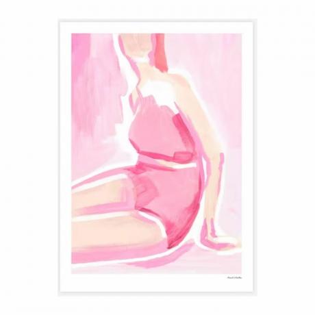 Et pink kunstprint af en person i badedragt