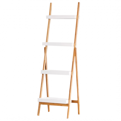 Λευκό και ξύλινο ράφι σκάλας με 4 επίπεδα