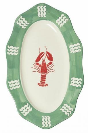 декоративная тарелка с лобстером и зеленой отделкой