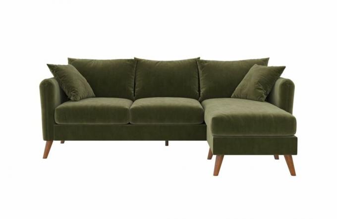 Зелен кадифе шезлонг секционен диван