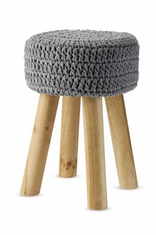Scaun pentru picioare din lemn cu blat tricotat gri