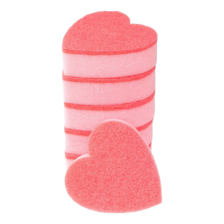 Een stapel roze en rode hartvormige sponzen