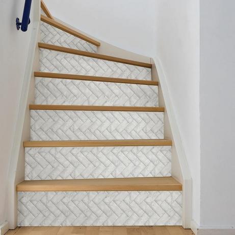 In Home NH2358 Carrara Herringbone Carrera Peel & Stick Backsplash Tiles, White & Off-White