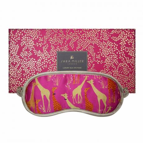 różowa i żyrafa jedwabna maska ​​na oczy autorstwa annabel james