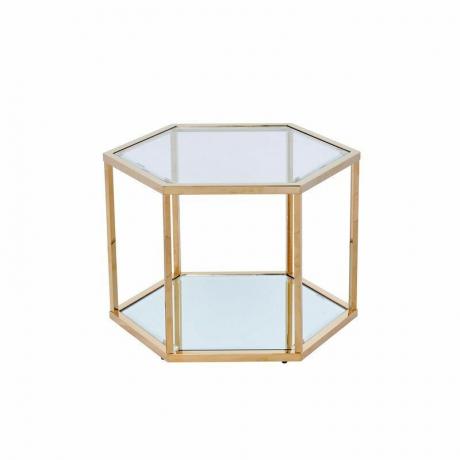 mesa de centro hexagonal moderna com pés dourados