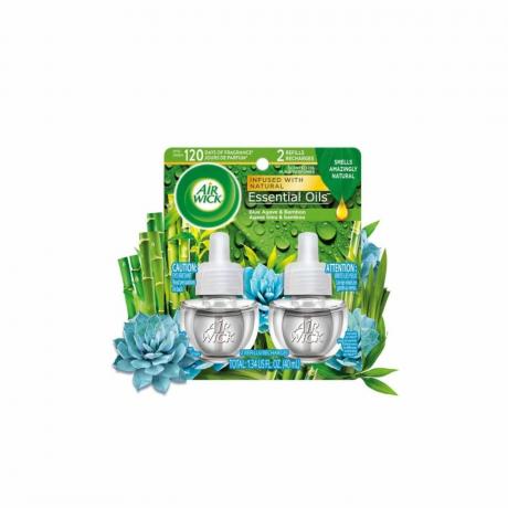 Due flaconi di ricarica per deodoranti per ambienti essenziali in un pacchetto verde