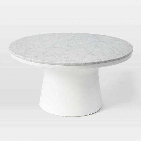 Marmora galda virsma, balts izliekts kafijas galdiņš