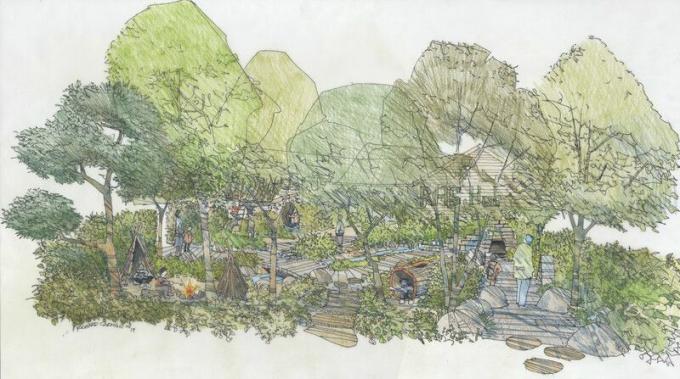 HRH Cambridge Düşesi tarafından tasarlanan Back to Nature Garden'ın taslağı