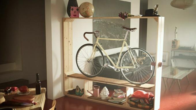 Bir dairede bisiklet depolama rafı