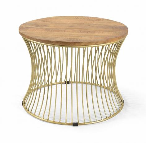 mesa de centro moderna em forma de tambor com pés dourados