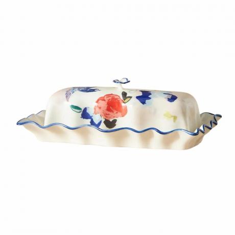 Viļņveidīgs keramikas krāsots ziedu sviesta trauks
