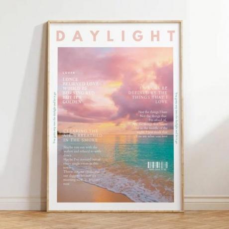 पेस्टल सूर्यास्त समुद्र तट दृश्य वाला पोस्टर