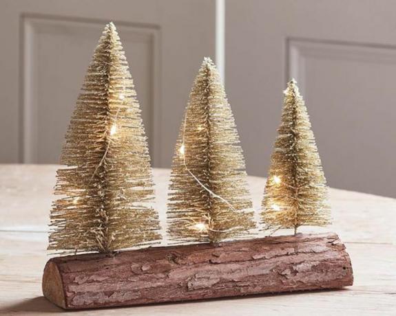 9” Ön Aydınlatmalı Mini Şişe Fırçası Altın Noel Ağacı Pille Çalışan LED Dekorasyon