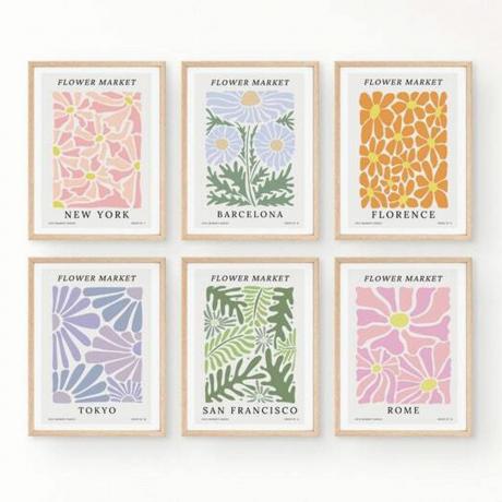 Moderne, dansk stil blomstermarked diverse vægkunstprints i pastelfarver