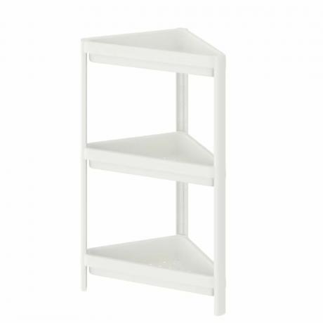 सफेद रंग में IKEA VESKEN कॉर्नर शेल्फ यूनिट