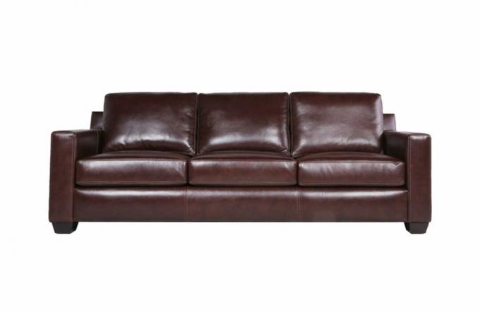 Tamsaus kaštono spalvos odinė sofa
