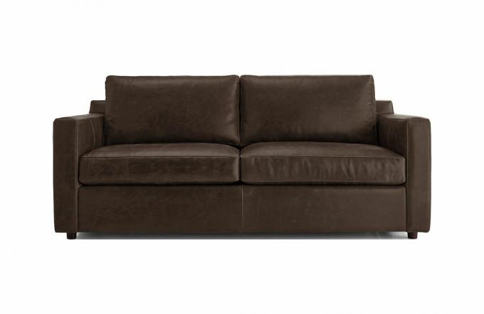 Tamsiai ruda odinė miegamoji sofa