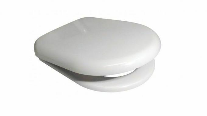 Euroshowers balts viena sēdekļa mīksts tuvu tualetes sēdeklis ar augšējiem fiksācijas/aklo caurumu stiprinājumiem un vienu pogu ātrai atlaišanai
