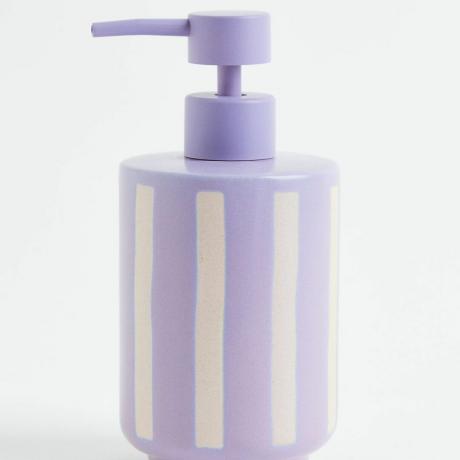 Dispensador de jabón de cerámica rayado lila