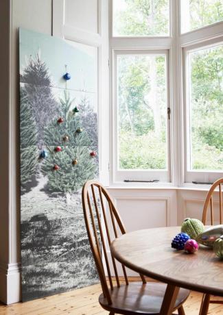Vánoční stromeček umělecký panel s ozdobami